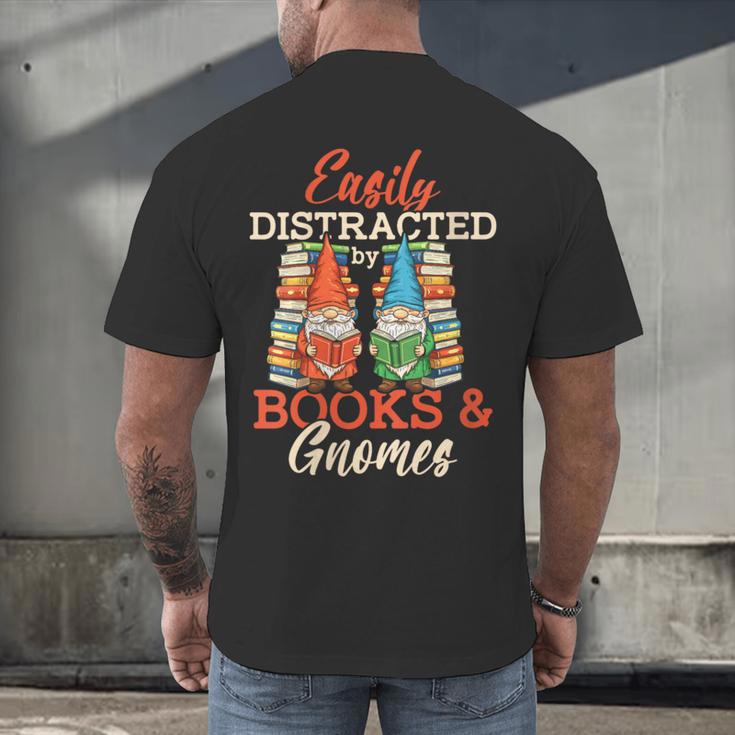 Reading Gnomes Cute Easily Distracted By Books And Gnomes Men's Back Print T-Shirt
