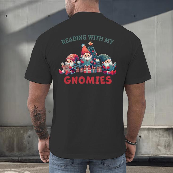 Reading With My Gnomies Reading Book Christmas Men's Back Print T-Shirt Reading With My Gnomies Reading Book Christmas Men's Back Print T-Shirt