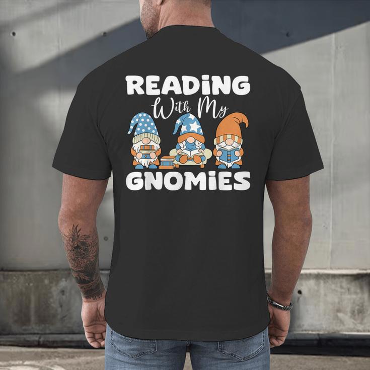 Reading With My Gnomies Gnomes Books Lover Bookworm Men's Back Print T-Shirt