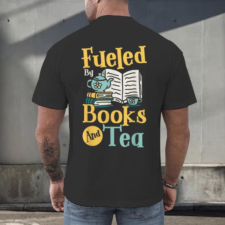 Reading Hobby Bookshelves Library Fueled By Books And Tea Men's Back Print T-Shirt Reading Hobby Bookshelves Library Fueled By Books And Tea Men's Back Print T-Shirt