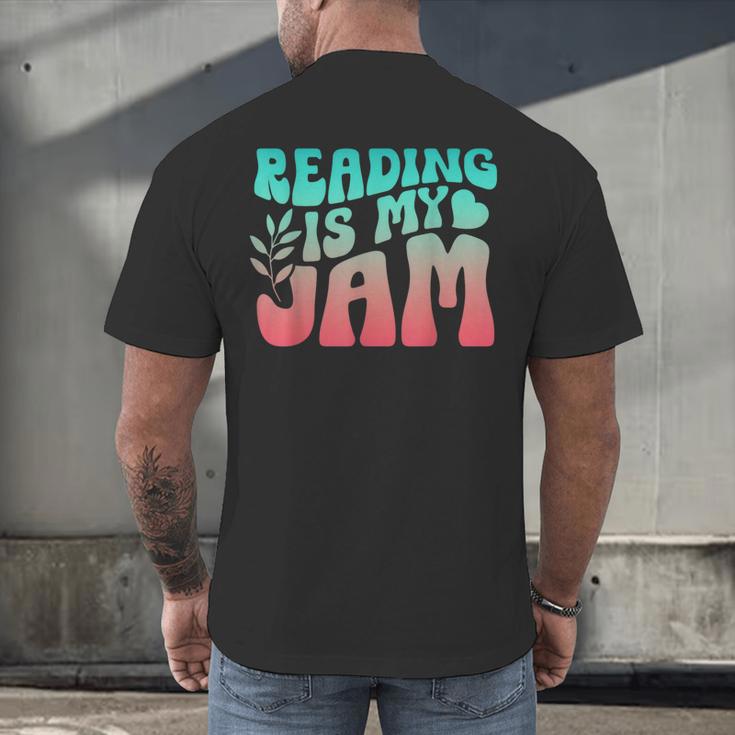 Reading Is My Jam Book Lover Bookworm Teacher Library Reader Men's Back Print T-Shirt