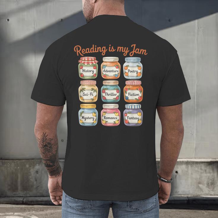 Reading Is My Jam Cute Jelly Jars Book Genres Men's Back Print T-Shirt