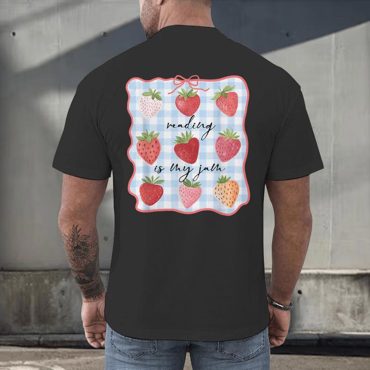 Reading Is My Jam Preppy Stawberry Bookworm Book Lover Nerd Men's Back Print T-Shirt Reading Is My Jam Preppy Stawberry Bookworm Book Lover Nerd Men's Back Print T-Shirt