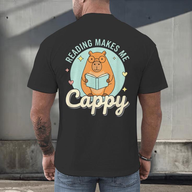 Reading Makes Me Cappy Bookworm Capybara Book Reading Men's Back Print T-Shirt
