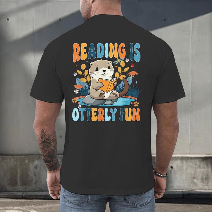 Reading Is Otterly Fun Sea Otter Book Lover Bookworm Men's Back Print T-Shirt Reading Is Otterly Fun Sea Otter Book Lover Bookworm Men's Back Print T-Shirt