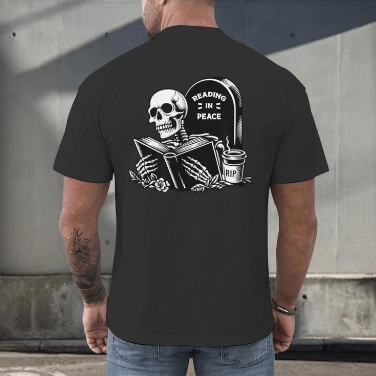 READING IN PEACE RIP Introvert Skeleton Read Book Meme Men's Back Print T-Shirt