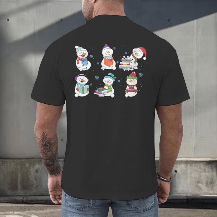 Reading Snowman Christmas Book Lovers Bookworm Librarian Men's Back Print T-Shirt Reading Snowman Christmas Book Lovers Bookworm Librarian Men's Back Print T-Shirt