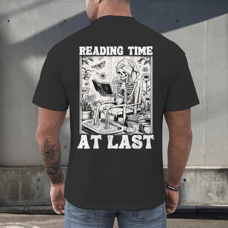 Reading Time At Last Book Lover Introvert Skeleton Reading Men's Back Print T-Shirt Reading Time At Last Book Lover Introvert Skeleton Reading Men's Back Print T-Shirt