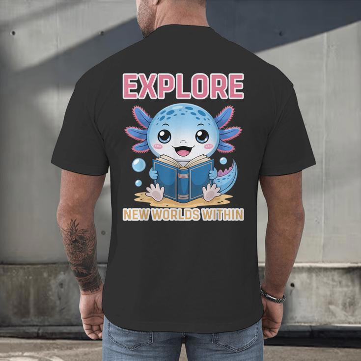 Readsolotl Kawaii Axolotl Book Lover Reading Men's Back Print T-Shirt