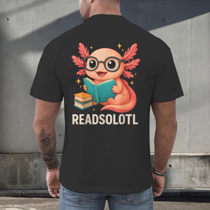 Readsolotl Kawaii Axolotl Reading Book Lover Men's Back Print T-Shirt