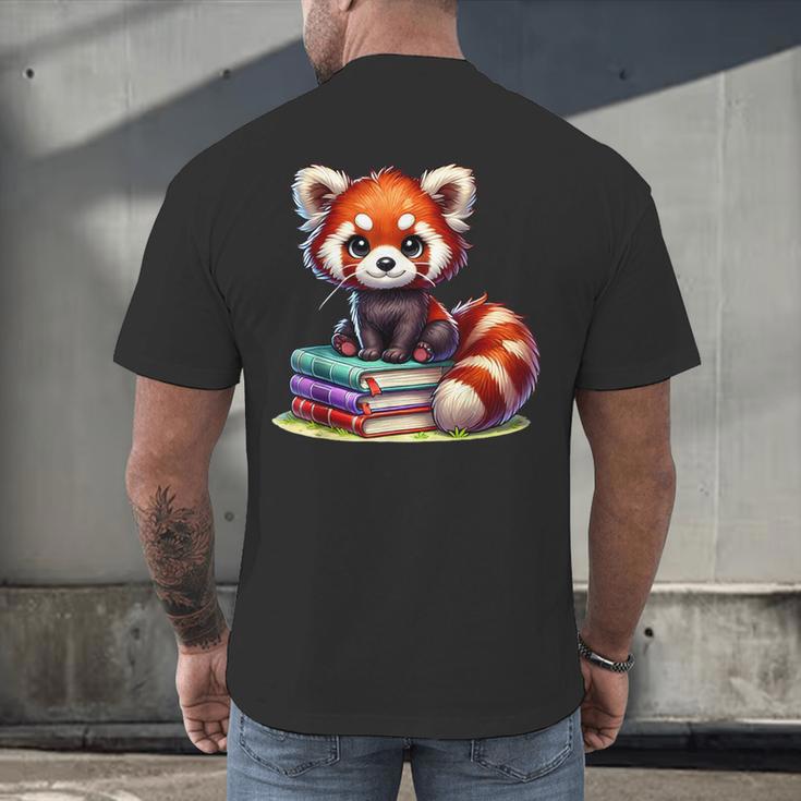 Red Panda Books Lover Reading Bookworm Men's Back Print T-Shirt