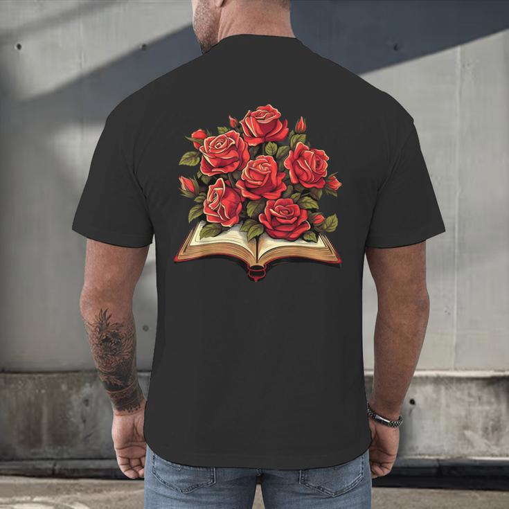 Red Roses Flowers Book Floral Men's Back Print T-Shirt