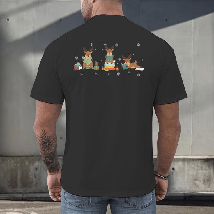 Reindeer Reading Books Christmas Library Classroom Men's Back Print T-Shirt