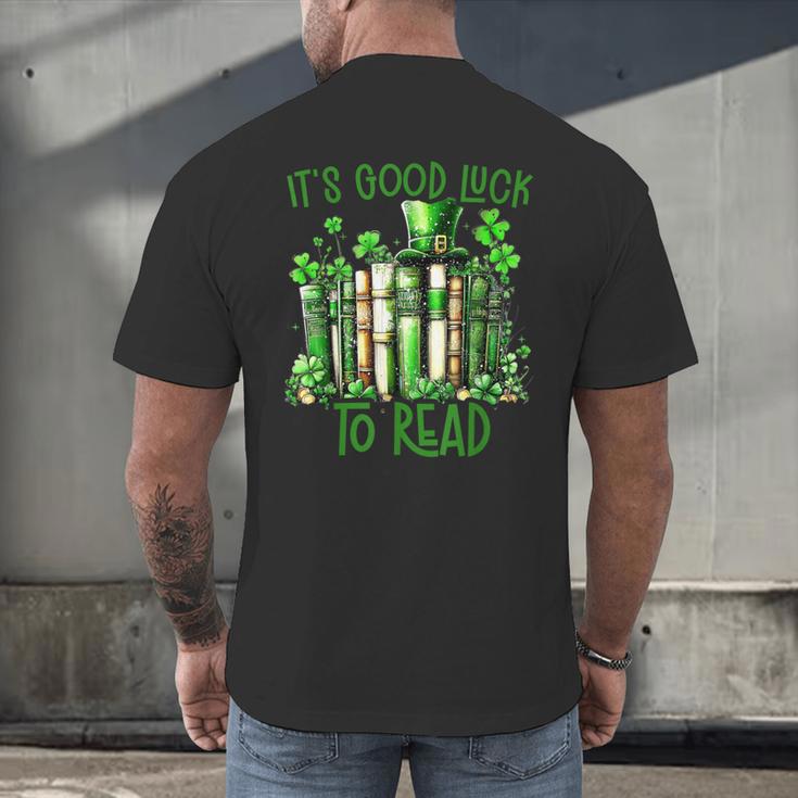 Retro Book Lucky Reading Teacher St Patrick's Day -Adults Small Cotton Blend Polyester Blend Short Sleeve Men's Back Print T-Shirt