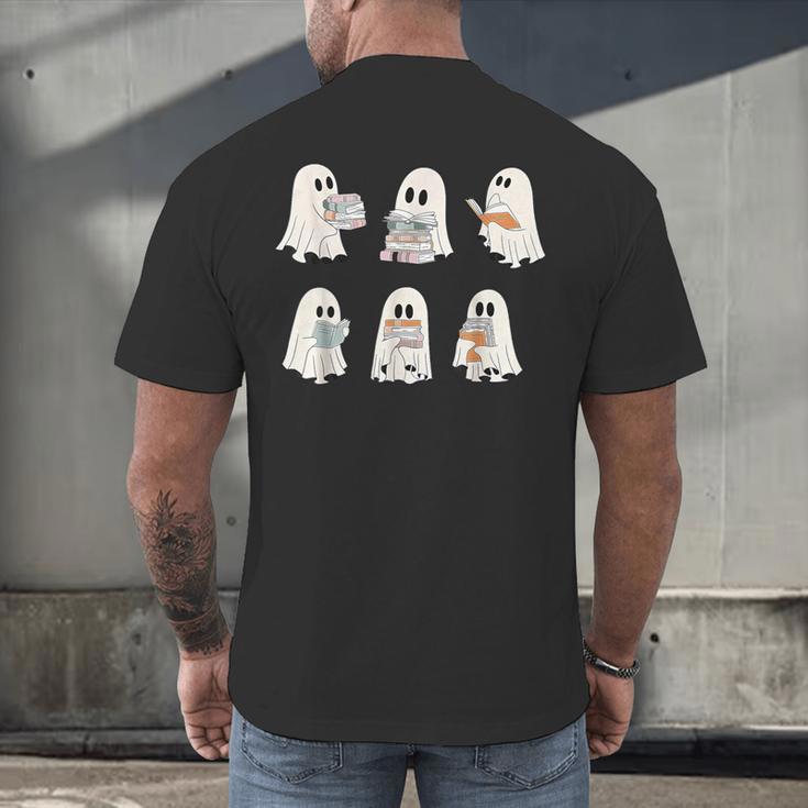 Retro Ghost Reading Books Halloween Bookish Ghost Bookworm Men's Back Print T-Shirt