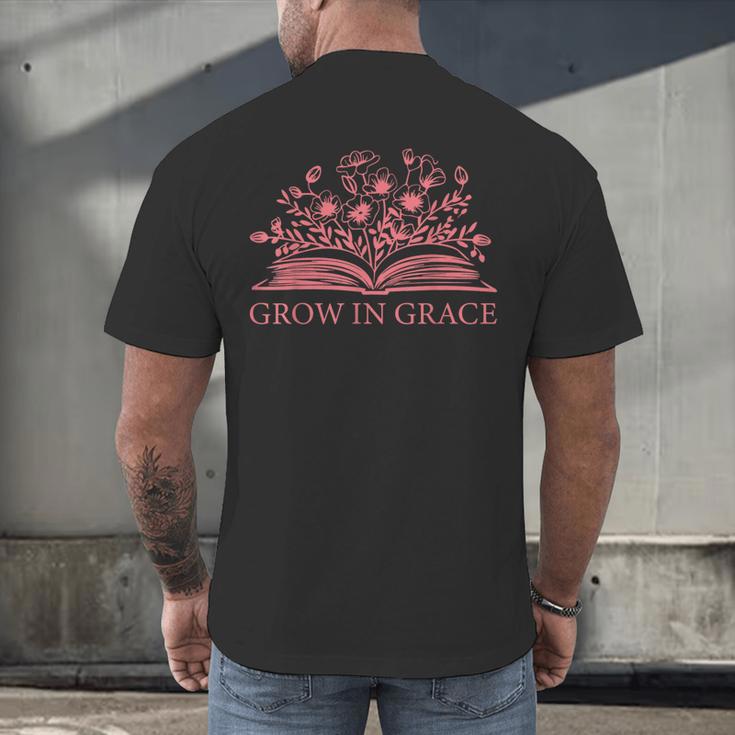 Retro Grow In Grace Wildflower Book Christian Bible Verse Men's Back Print T-Shirt