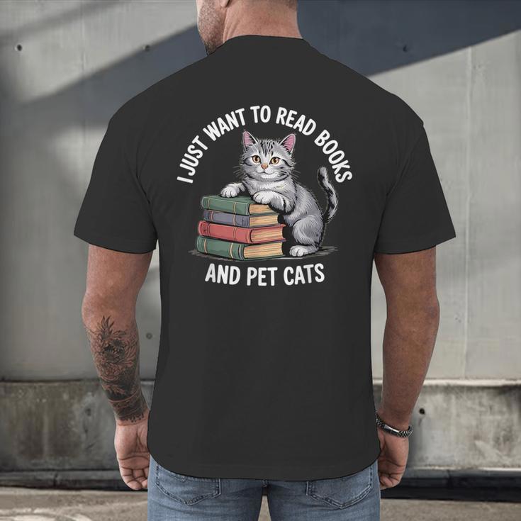 Retro I Just Want To Read Books And Pet Cats Men's Back Print T-Shirt