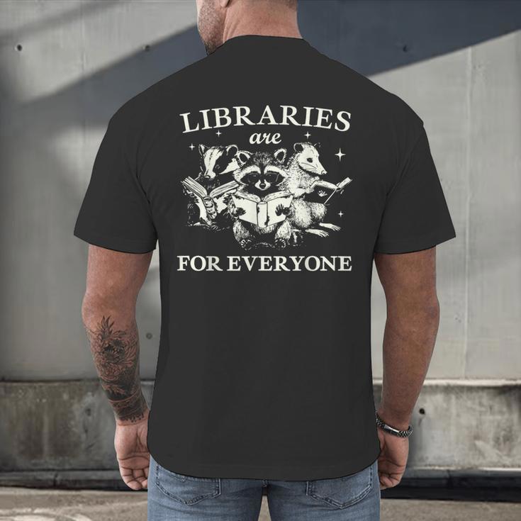 Retro Libraries Are For Everyone Racoon Reading Book Lover Men's Back Print T-Shirt Retro Libraries Are For Everyone Racoon Reading Book Lover Men's Back Print T-Shirt