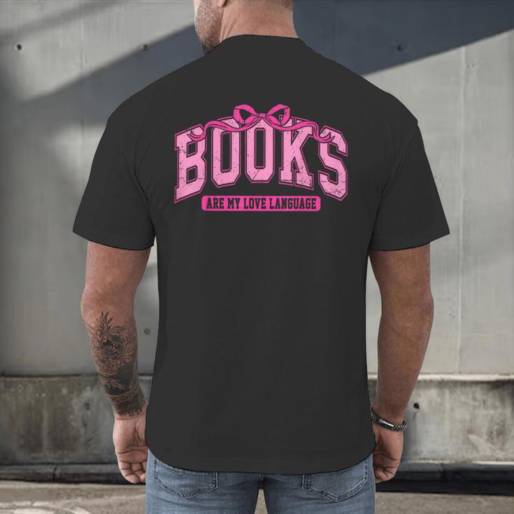 Retro Pink Coquette Bow Valentine Book Lover Varsity Men's Back Print T-Shirt