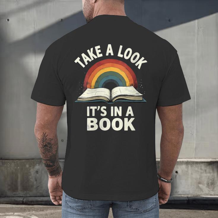 Retro Rainbow Take A Look It's In A Book Reading Men's Back Print T-Shirt