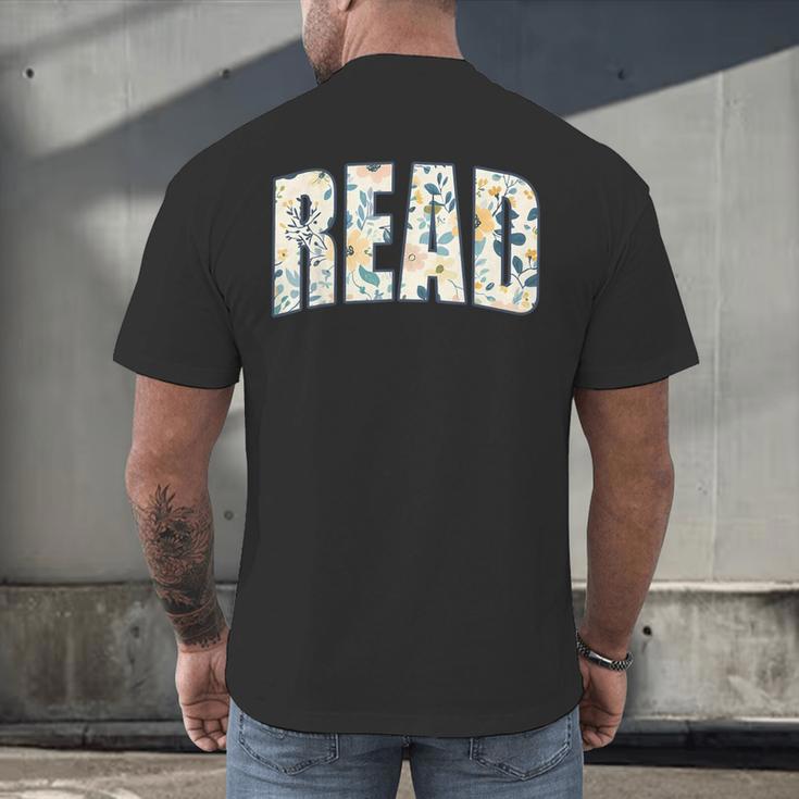 Retro Read Floral Reading Bookworm Librarian Book Lover Men's Back Print T-Shirt