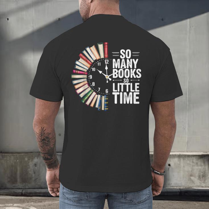 Retro So Many Books Little Time Book Clock Reading Men's Back Print T-Shirt