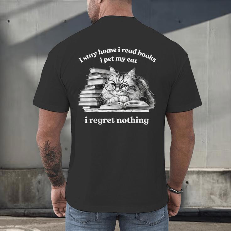 Retro I Stay Home I Read Books I Pet My Cat I Regret Nothing Men's Back Print T-Shirt Retro I Stay Home I Read Books I Pet My Cat I Regret Nothing Men's Back Print T-Shirt