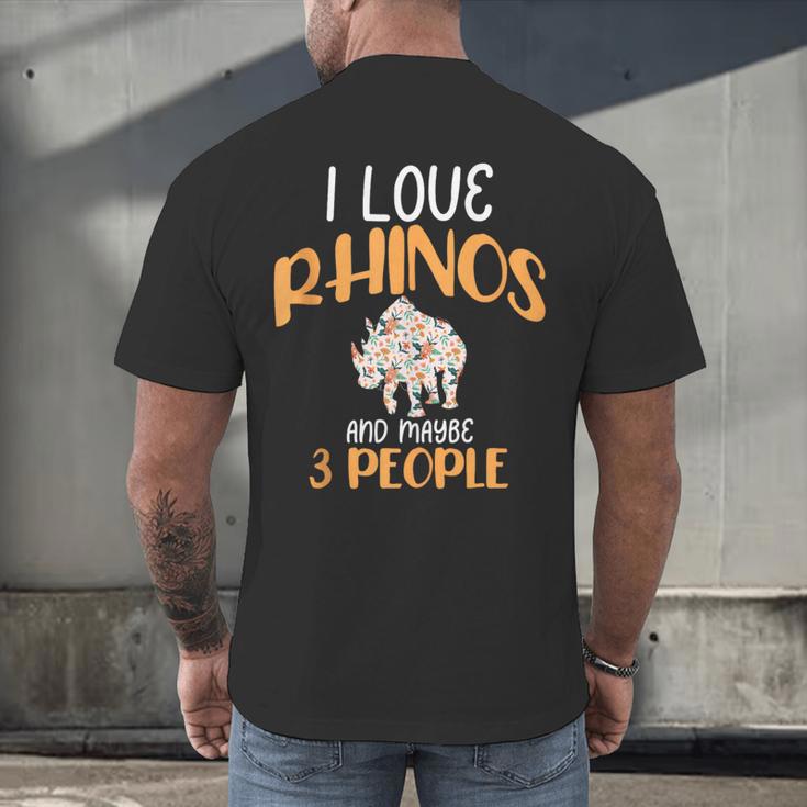 I Like Rhinos And Maybe 3 People Introvert Animal Men's Back Print T-Shirt I Like Rhinos And Maybe 3 People Introvert Animal Men's Back Print T-Shirt