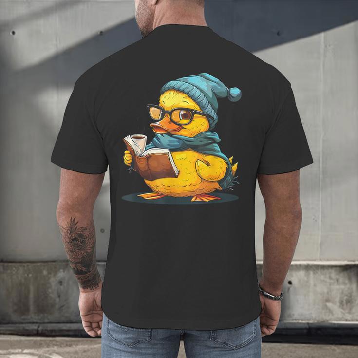 Rubber Duck Reading Book Rubber Duckie Reader Coffee Lover Men's Back Print T-Shirt