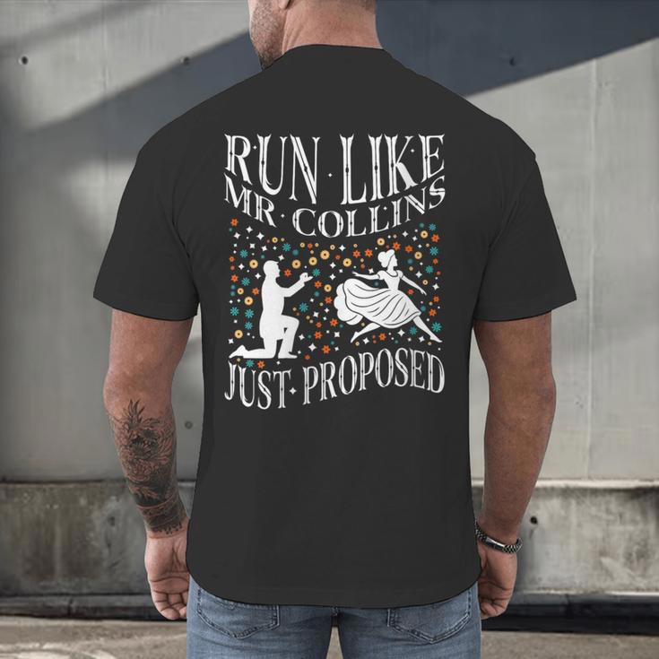 Run Like Mr Collins Just Proposed Vintage Book Quote Men's Back Print T-Shirt Run Like Mr Collins Just Proposed Vintage Book Quote Men's Back Print T-Shirt