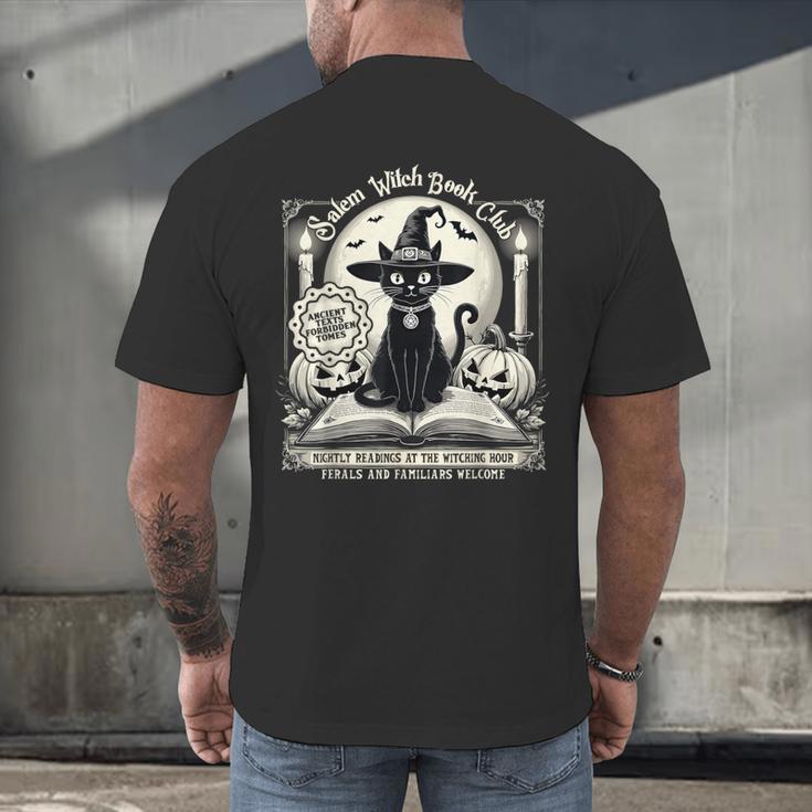 Salem Witch Book Club Vintage Halloween Cat Book Lover Men's Back Print T-Shirt Salem Witch Book Club Vintage Halloween Cat Book Lover Men's Back Print T-Shirt