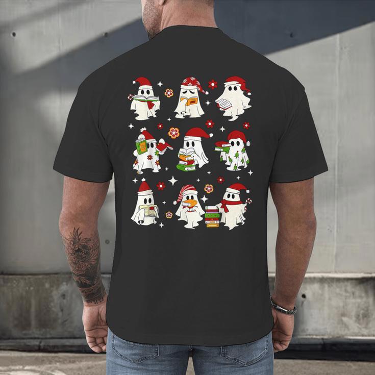 Santa Ghost Reading Books Christmas Library Teacher Men's Back Print T-Shirt