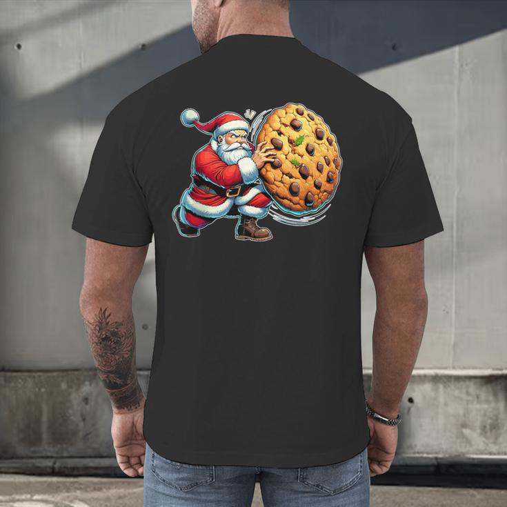 Santa Holding Cookie Xmas Baker Introvert Christmas Men's Back Print T-Shirt Santa Holding Cookie Xmas Baker Introvert Christmas Men's Back Print T-Shirt