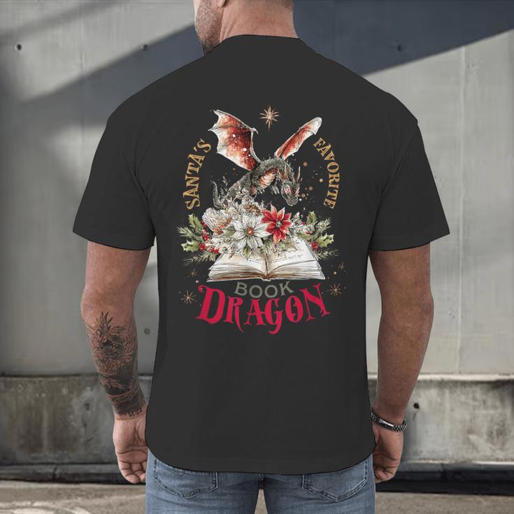 Santa's Favorite Book Dragon Christmas Magic Men's Back Print T-Shirt
