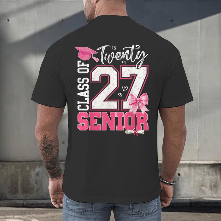 Senior 2027 Class Of 2027 Pink Coquette Bow Graduation Girl Men's Back Print T-Shirt