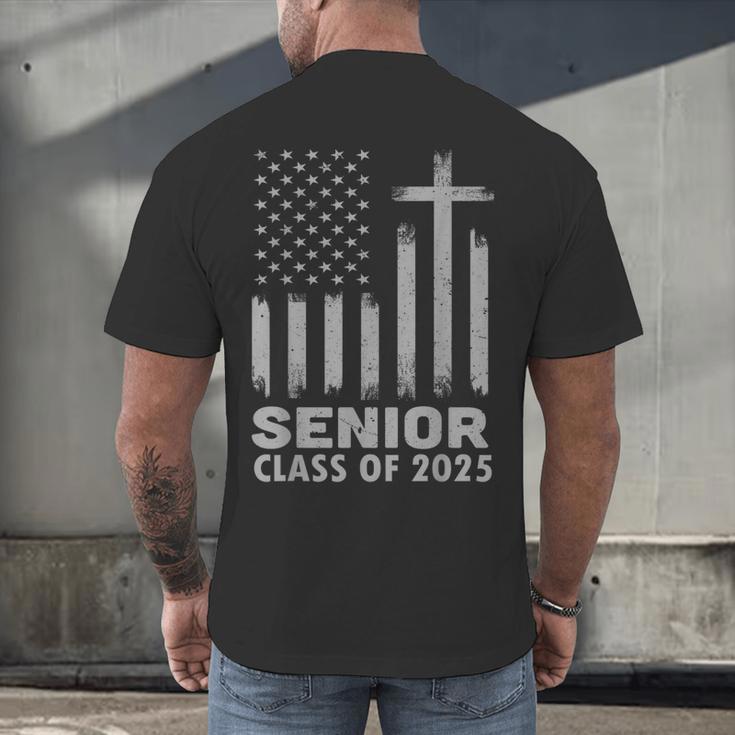Senior Class Of 2025 USA Flag Cross Christian Graduation Men's Back Print T-Shirt