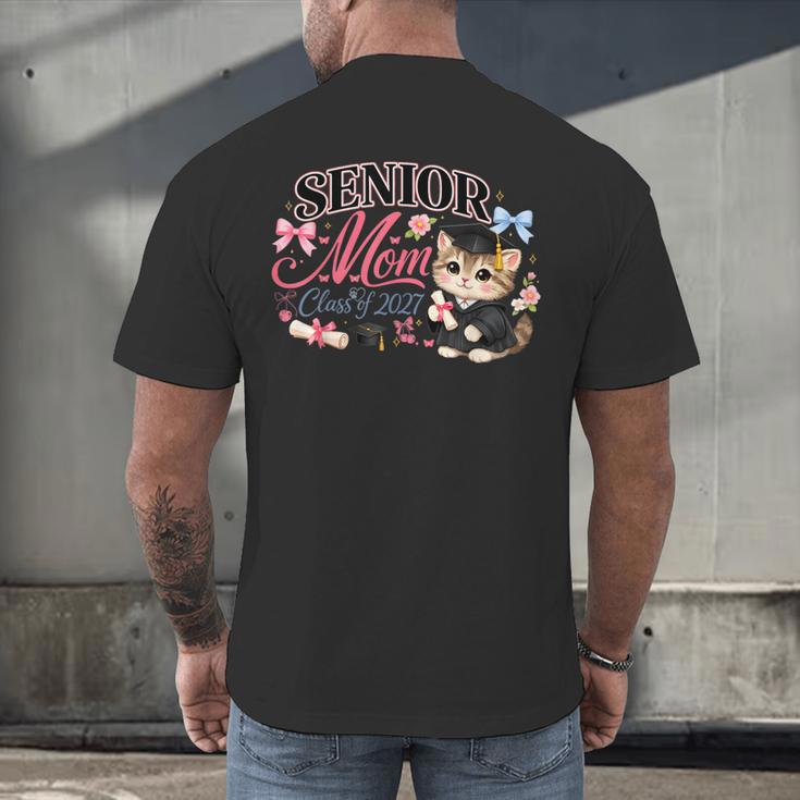 Senior Mom Class Of 2027 Cute Cat Graduation Pink Bows Girls Men's Back Print T-Shirt