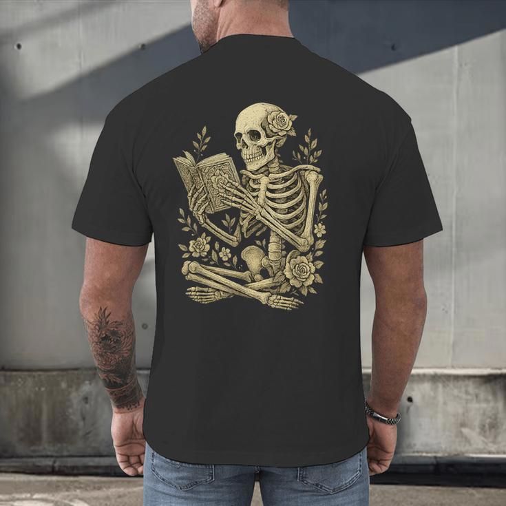 Skeleton Book Floral Skull Halloween Teacher Costume Men's Back Print T-Shirt
