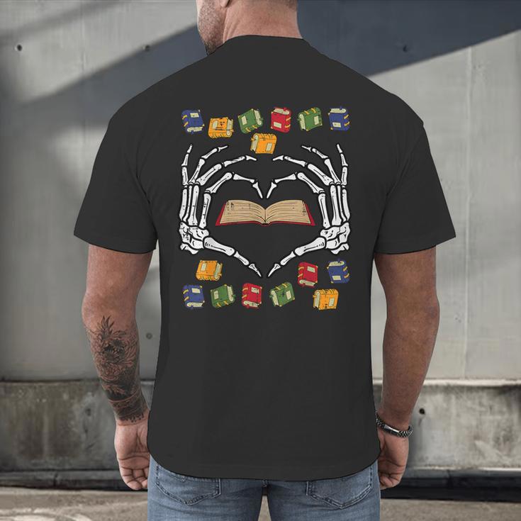 Skeleton Heart Read Reading Book Librarian Halloween Women Men's Back Print T-Shirt