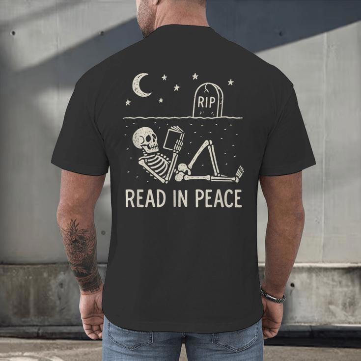 Skeleton Read In Peace Halloween Book Graphic Bookish Men's Back Print T-Shirt