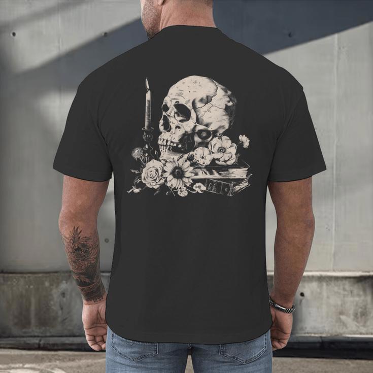 Skull Books Flowers Goth Reader Grunge Dark Alt Aesthetic Men's Back Print T-Shirt Skull Books Flowers Goth Reader Grunge Dark Alt Aesthetic Men's Back Print T-Shirt