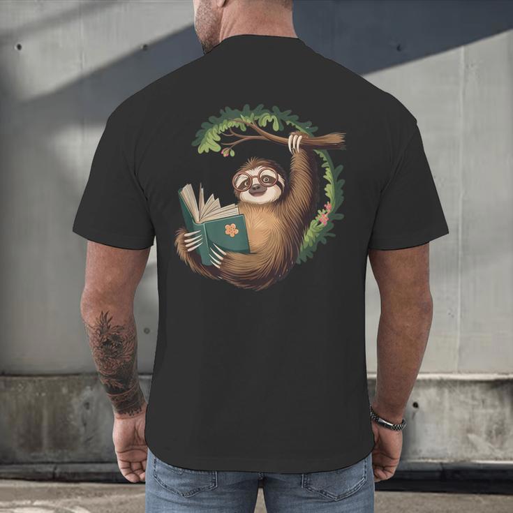 Sloth Reading a Book Lazy Sloth Bookworm Men's Back Print T-Shirt Sloth Reading a Book Lazy Sloth Bookworm Men's Back Print T-Shirt