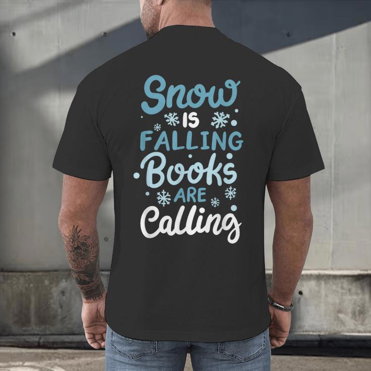 Snow Is Falling Books Are Calling Men's Back Print T-Shirt