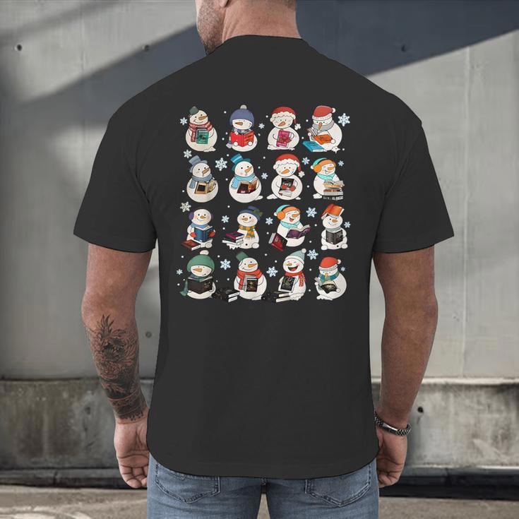 Snowman Reading Book Christmas Cozy Book Lover Bookish Men's Back Print T-Shirt Snowman Reading Book Christmas Cozy Book Lover Bookish Men's Back Print T-Shirt