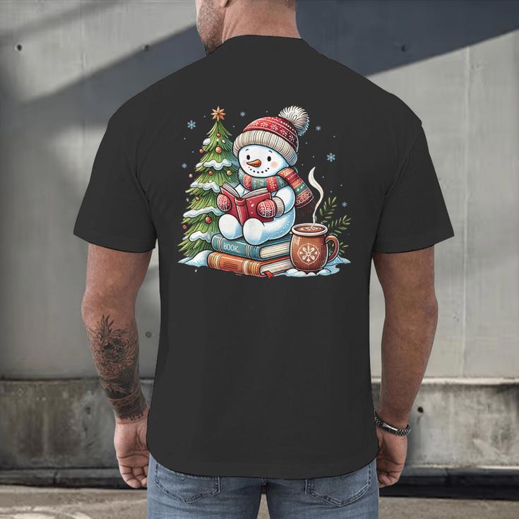 Snowman Reading Book Lovers Christmas Librarian Bookworm Men's Back Print T-Shirt