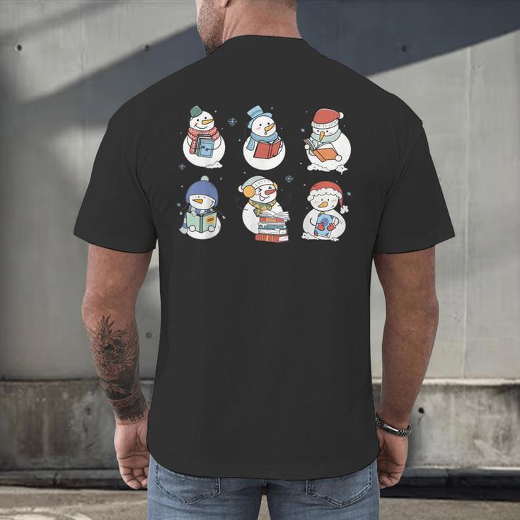 Snowman Reading Book Santa Christmas Bookish Teacher Men's Back Print T-Shirt