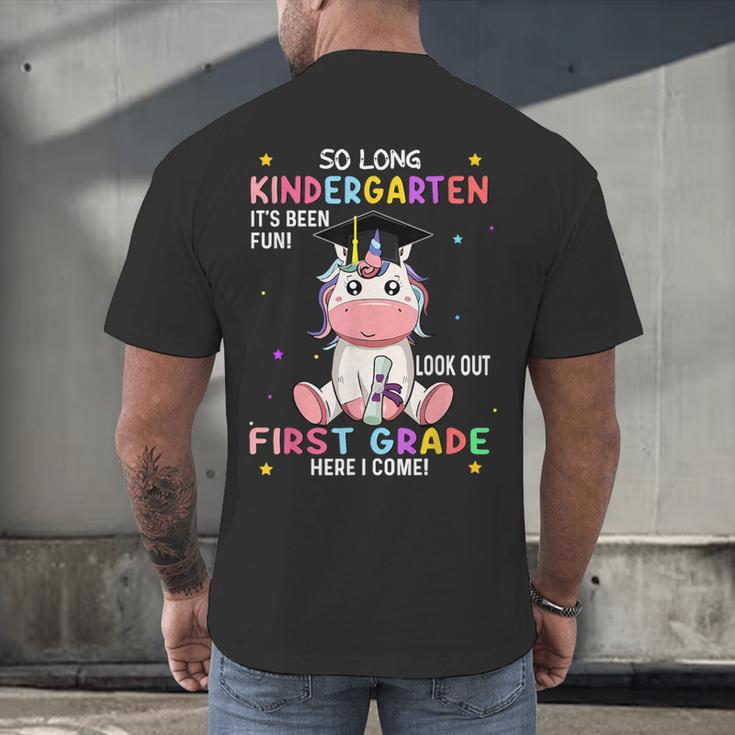 So Long Kindergarten Graduation Class 2025 Unicorn Girls Men's Back Print T-Shirt