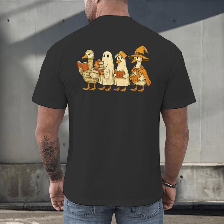 Spooky Halloween Book Lover Halloween Reading Goose Men's Back Print T-Shirt
