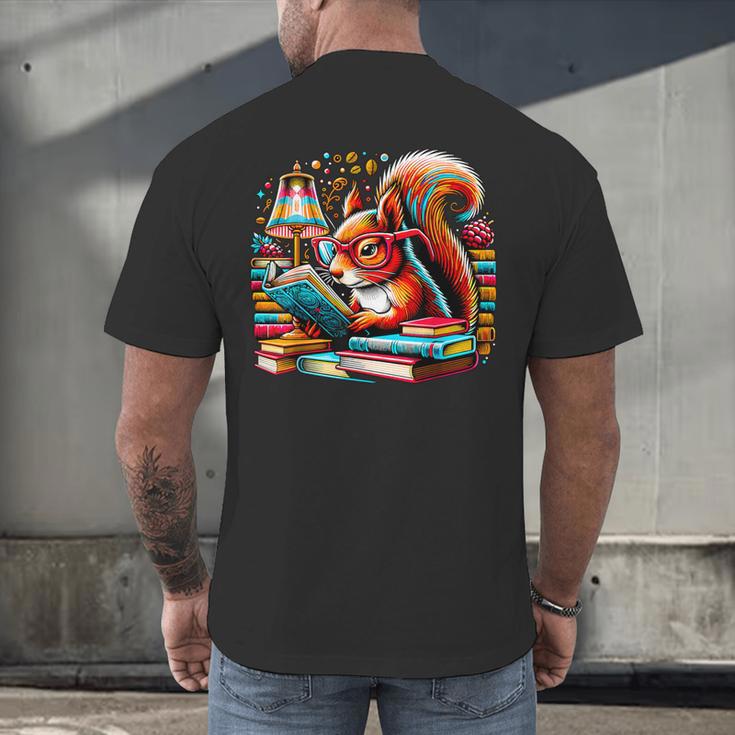 Squirrel Reading a Book Lover Bookworm Men's Back Print T-Shirt