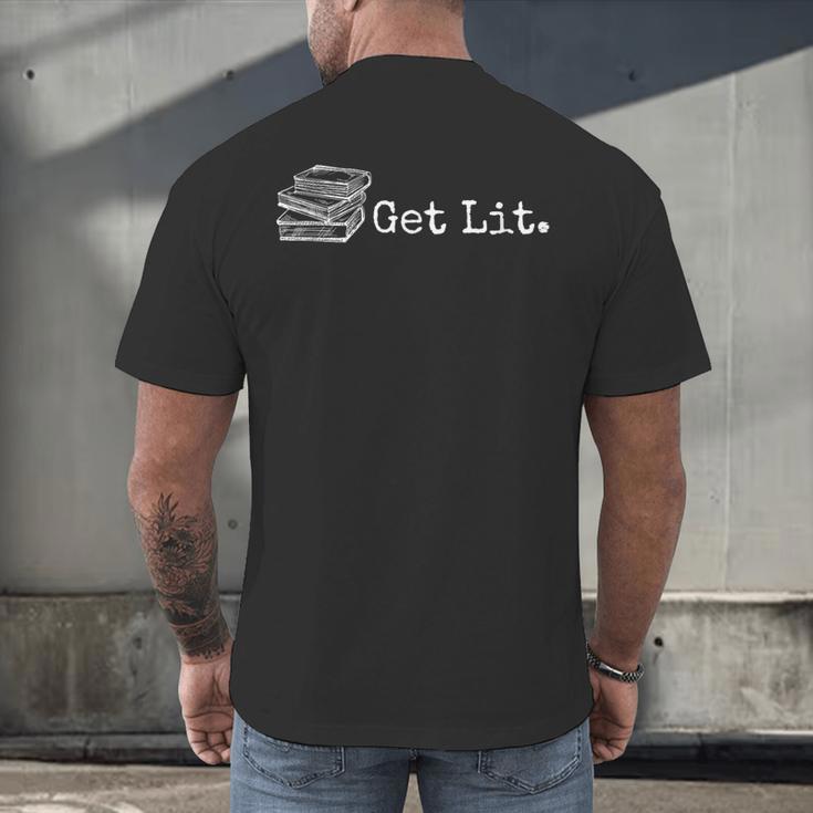 Stack Of Books Get Lit Book Reading Reader Men's Back Print T-Shirt Stack Of Books Get Lit Book Reading Reader Men's Back Print T-Shirt